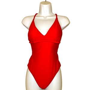 Old Navy Red One-Piece Swimsuit Medium Crisscross Back